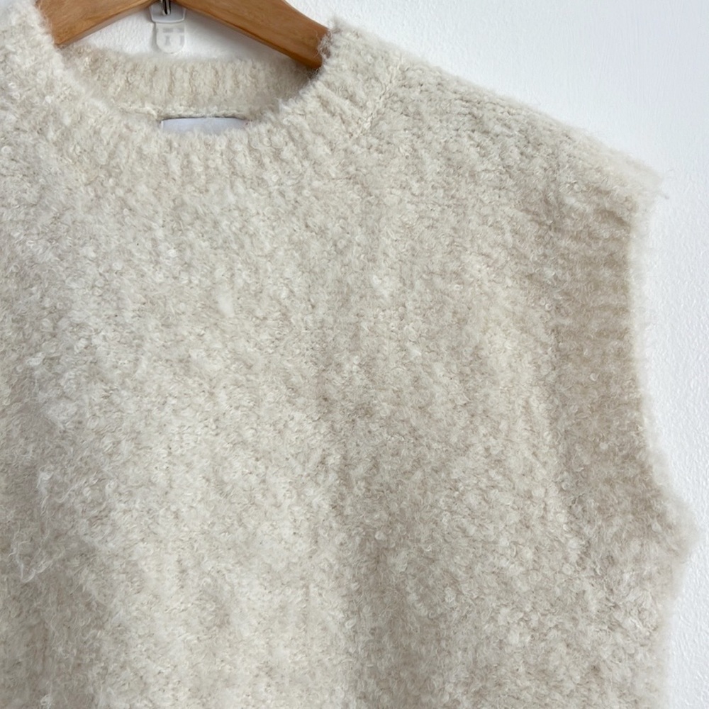 FRNCH Paris Crew-Neck Bouclé Sweater Vest Cream Ivory NWOT - Picture 8 of 16